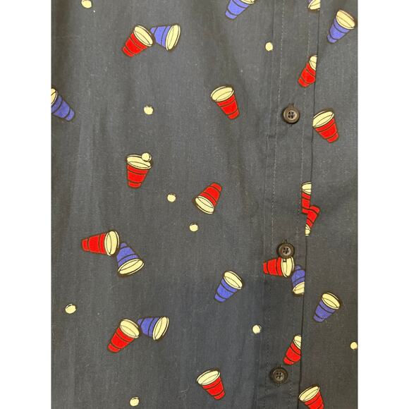 Matix Casual Button Down Short Sleeve Shirt Navy Blue Beer Pong Pattern Large - Picture 4 of 7